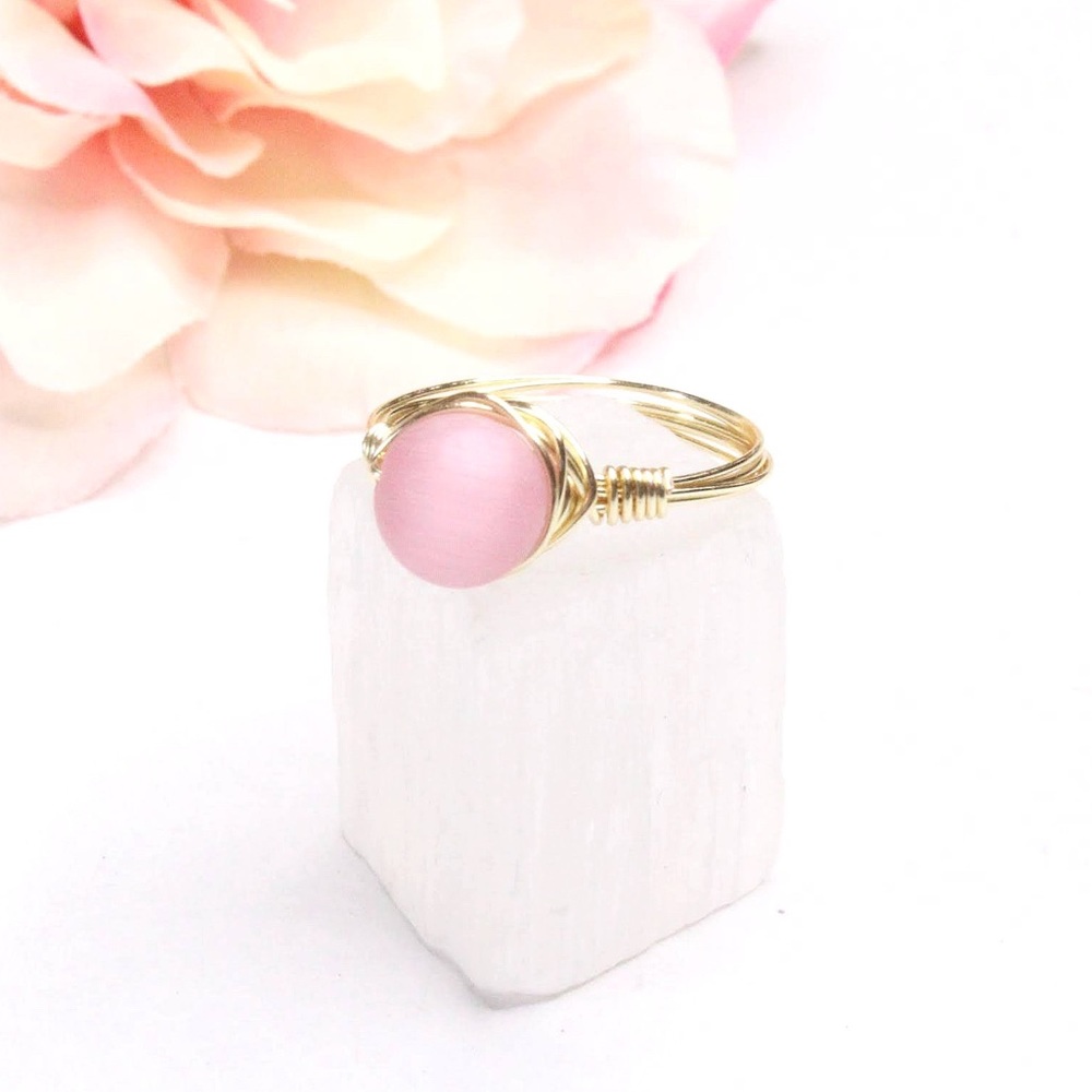 Handmade Wire Wrapped Pink and Fold Bohemian Ring
